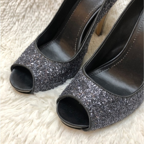 Nine West Silver Glitter Peep Toe Mirror Effect High Heels, 9 - Picture 5 of 11